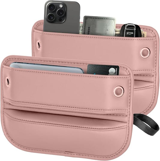PLEW 2-Pack Car Seat Gap Filler for Women, Premium Leather Console Organizer Universal Fit for Car SUV Truck Multi-Purpose Essentials Organizer - Anti-Drop Auto Interior Accessories (Dune Pink)