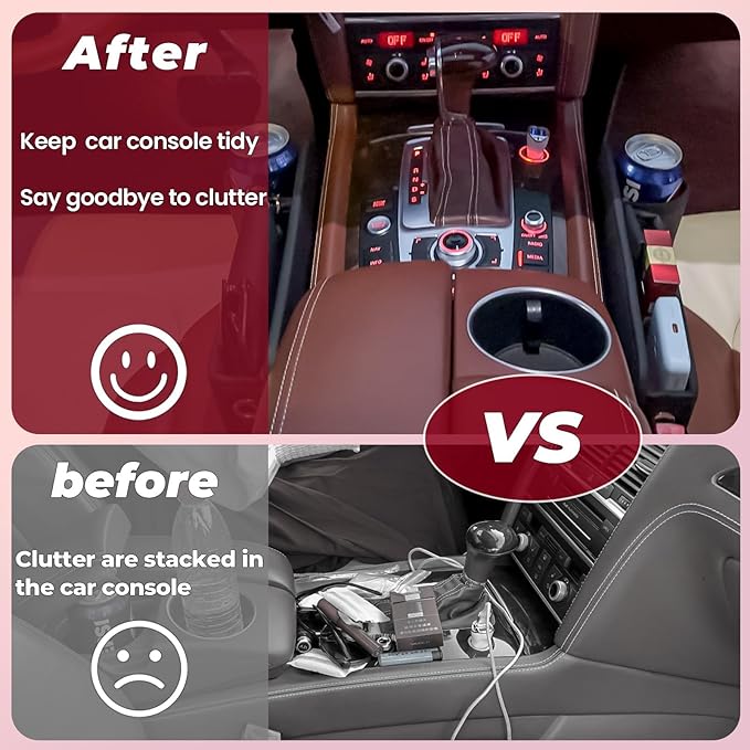 PLEW 2-Pack Black Obsidian Car Seat Gap Filler, Premium Leather Console Organizer Universal Fit for Car SUV Truck Multi-Purpose Essentials Organizer - Car Seat Gap Filler Organizer with Cup Holder
