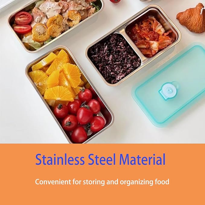 4-Pack Stainless Steel Snack Containers with Lids Reusable Double Compartment Food Storage for Meal Prep, Lunch & On-the-Go; Ideal for Snacks, Condiments, Dips at Office, School, Travel & Outdoor