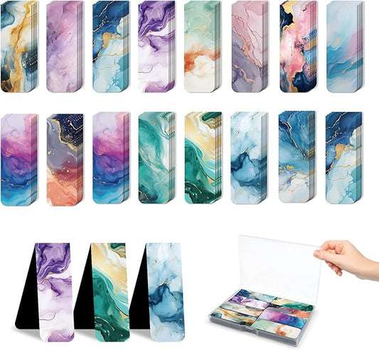 96 Pieces Magnetic Bookmarks Magnet Page Markers - Book Marks for Reading Women & Men with Storage Boxes - Cute Magnet Bookmark Clips for Reading Pleasure（Marble）