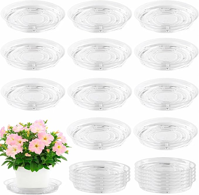 UltraOutlet 20 Pack Clear Plastic Plant Saucer 8 Inch Drip Trays Small Plant Plate Dish for Indoor Flower Pots and Planters, Bulk