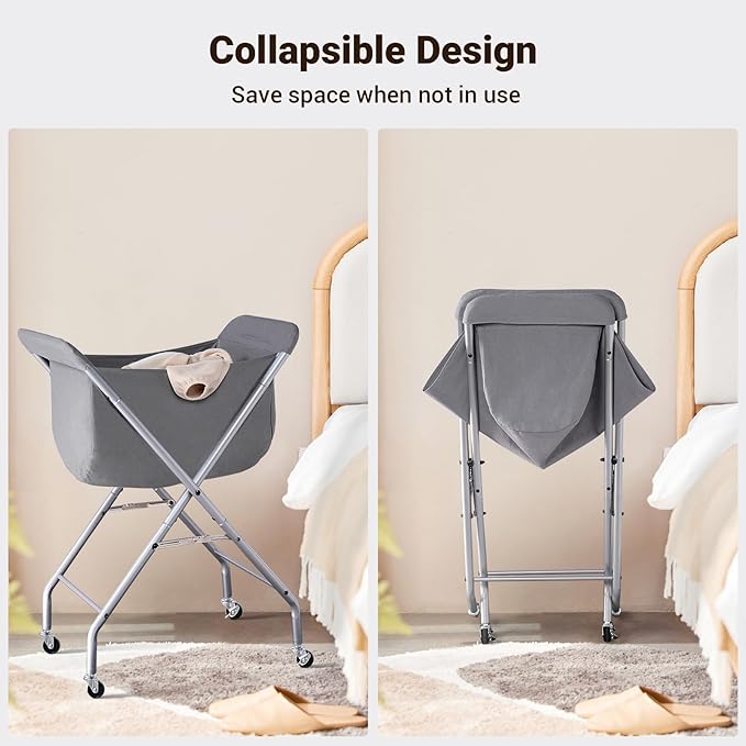 ELYKEN Laundry Cart with Wheels, 32”H Easy Rolling Laundry Hamper with Removable Liner Bag, Sturdy Metal Frame Clothes Basket with 4 Casters and 2 Brakes