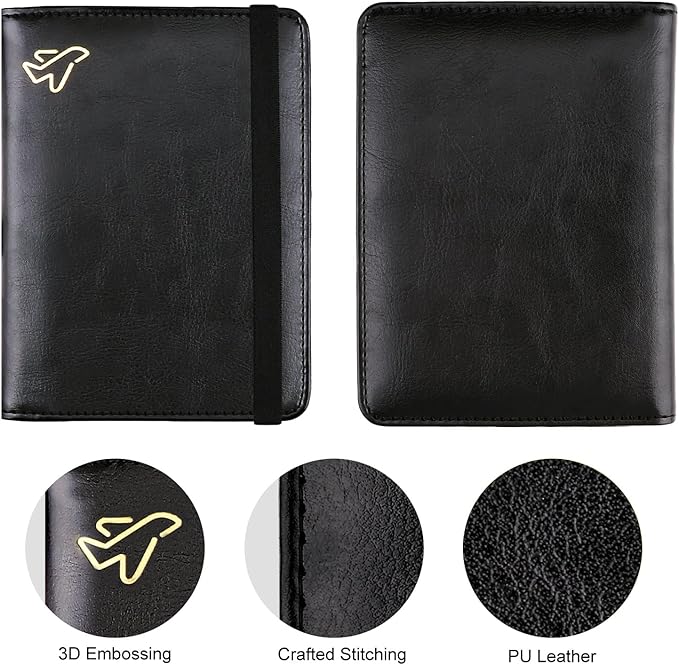 WALNEW Passport Holder for Travel, RFID Passport Cover Wallet for Women Men, PU Leather Passport Book Card Holder Case with Pen, Travelling Essentials for Flying