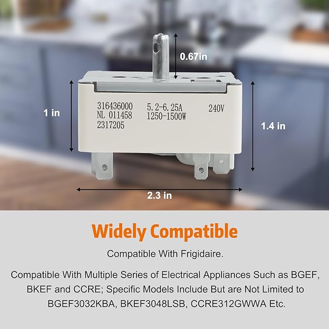 316436000 Surface Infinite Burner Range Switch, Burner Infinite Control Switch, Fits for Frigidaire (6 Inch), Replaces Part 316021500, 5304506424, 1155394, AP3890378, EAP1145039, PS1145039