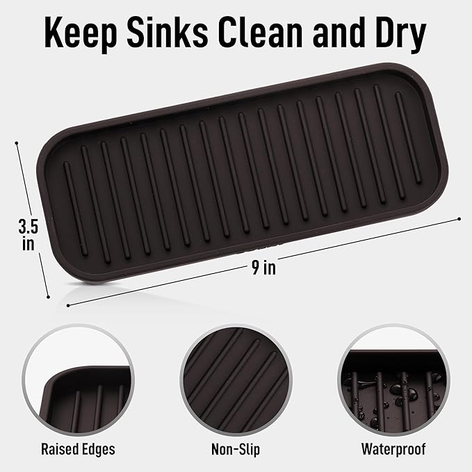 Zulay Kitchen (9x3.5 Silicone Sponge Holder for Kitchen Sink - Flexible Multipurpose Soap Tray Sponge Holder - Sink Organizer Tray for, Bathroom, Makeup, Trinkets & More (Chocolate)