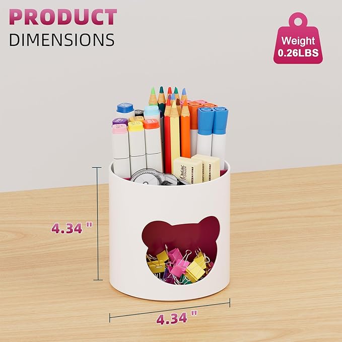 Marbrasse Desk Organizer - Cute Pen Holder & Art Supply Storage Box Caddy for Office & Classroom (White & Red Bear Head, One Size)