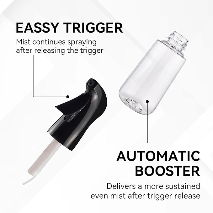 Spray Bottle for Hair (6.8OZ /200ML) Continuous Ultra Fine Mist Sprayer for Hair, Salons, Barber, Plants, Skin Care, Cleaning Black