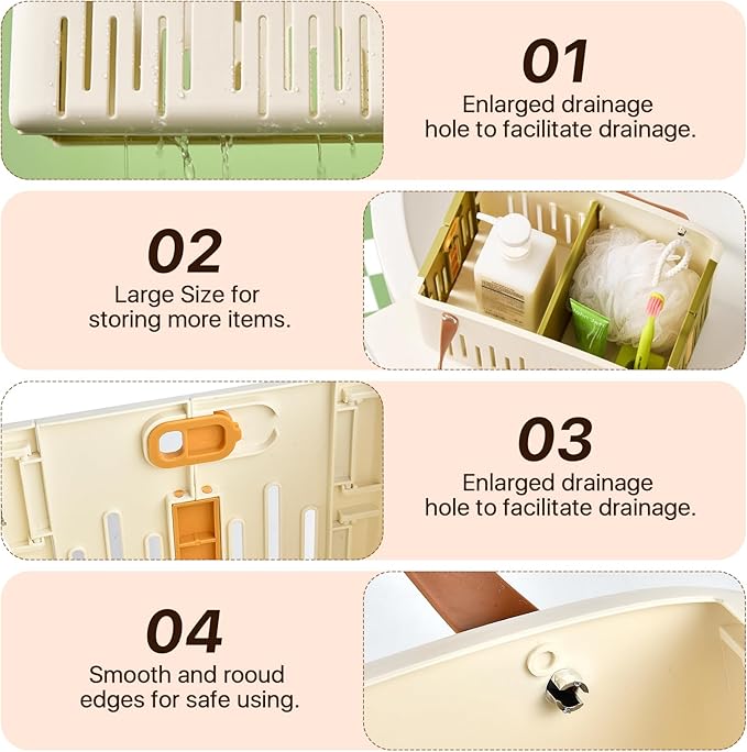 Shower Caddy Portable Collapsible Caddy Organizer with Handle Plastic Tote Bin for Bathroom Kitchen Cleaning College Dorm Room Essentials Travel Shower Storage Baskets for Beach Gym Camping