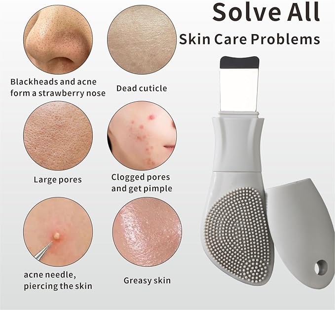 Blackhead Remover Tools, 2 in 1 Face Scrubber Black Head Remover for Face Nose, Silicone Face Mask Applicator Pore Cleaner Spatula Brush for Daily Skin Care, Deep Clean Master for Women Men (Gray)