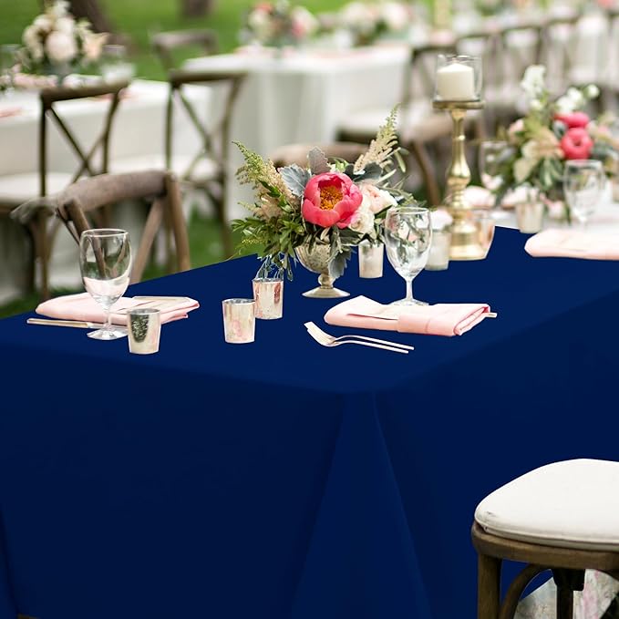 sancua Rectangle Tablecloths for 8 Foot Tables, 6 Pack - Washable Polyester Fabric Table Cloth for Wedding Party, Birthday, Banquet Reception, 60x120 Inch, Navy Blue