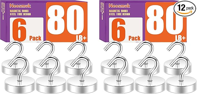 Neosmuk Magnetic Hooks, Cruise Ship Essentials, 80lb+ Heavy Duty Magnetic Hooks for Cruise Cabins, Refrigerator, Grill, Hanging, and Travel | Extra Strong Must-Haves Magnet Hook,Silver (Pack of 2)
