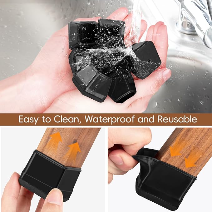 16Pcs Square Chair Leg Floor Protectors with Thickened Felt Pads Silicone Chair Leg Covers Caps to Protect Hardwood Tile Floors Furniture Feet Reduce Noise (Black L Fit 1.14"-1.42")