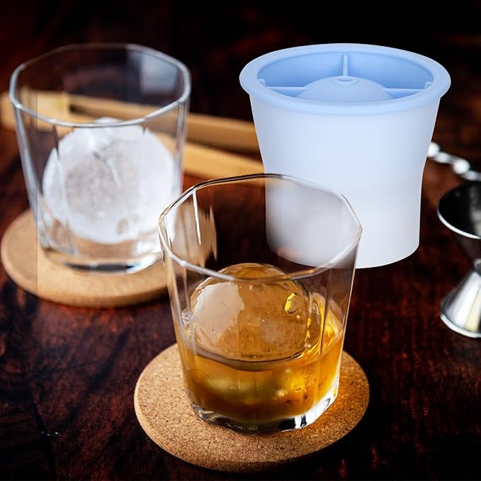 (Upgrade) Ice Molds 4 PCS, Silicone Sphere Ice Mold Maker, Stackable Easy Release Circle Ice Cube Mold with Lids, Spherical Ice Makers with Lids for Whiskey, Cocktails, Bourbon, and Drinks