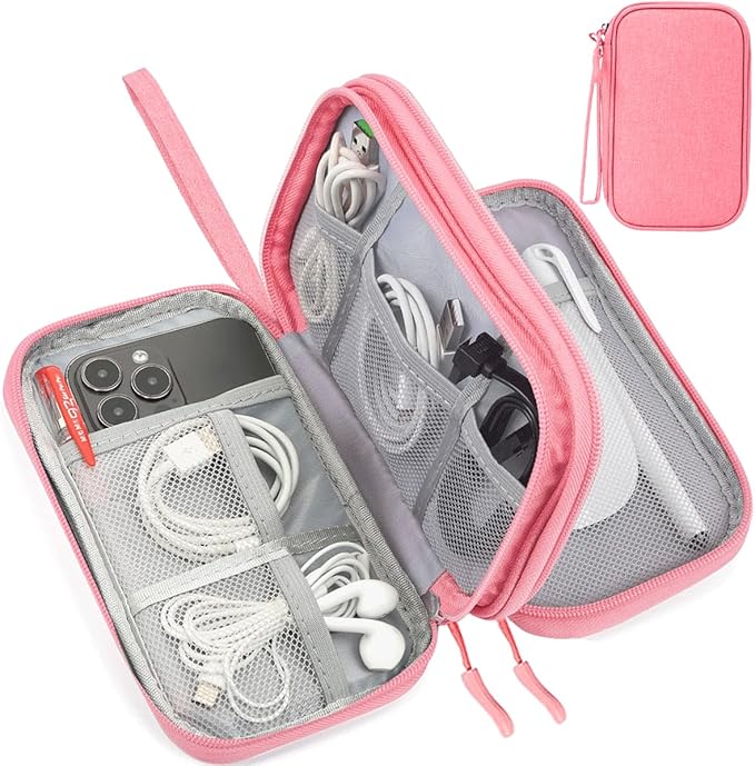 Travel Electronics Organizer, Waterproof Cable Organizer Bag, Accessories Storage Case Pouch for Cable, Cord, Charger, Phone, Power Bank, Earphone (Dark Pink, Medium)