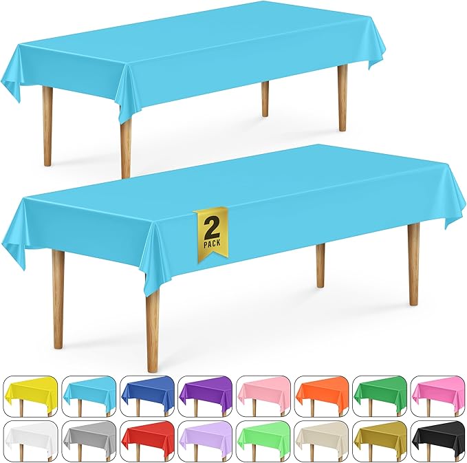 DecorRack 2 Rectangular Tablecloths BPA-Free Plastic, 54 x 108 inch, Dining Table Cloth, Rectangle Table Cover for Parties, Picnic, Camping and Outdoor, Disposable or Reusable, Turquoise (2 Pack)
