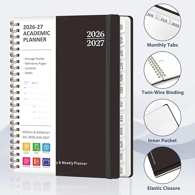 Planner 2026-2027, Weekly and Monthly Academic Planner, July 2026 - June 2027, Hardcover Calendar Agenda Book for School Year Planning, School Supplies for Teacher and Student, A5(6.3'' x 8.5'')