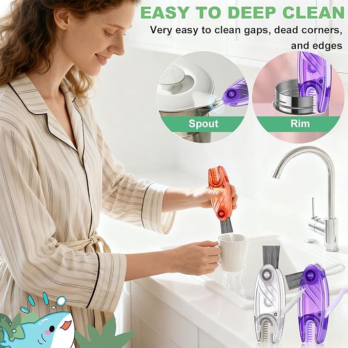 4 in 1 Cup Lid Cleaning Brush, Portable Water Bottle Brush, Multifunctional Cup Lid Cleaner Brush Set for Tight Spaces, Bottle Gaps, Tumblers, Travel Mug Caps(3 PCS)