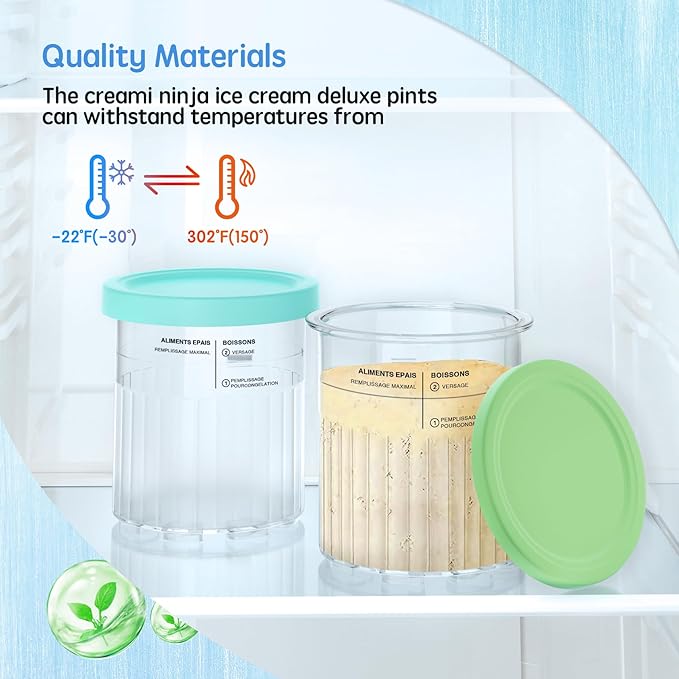 Creami Deluxe Pints & Lids Compatible with Ninja NC500 NC501 Series Ice Cream Makers, 24 Oz, BPA-Free, Dishwasher Safe, 4 Colors, with 5 Spoons & 64 Writable Labels, 4 Pack