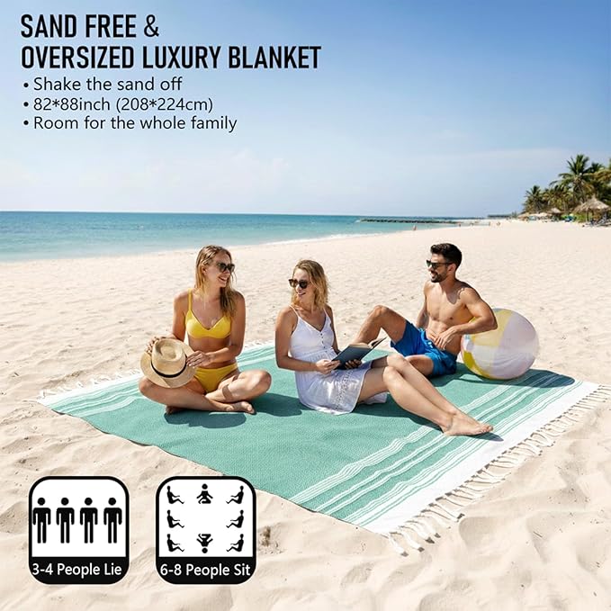 Oversized Turkish Beach Towel Blanket Cotton Giant XL Sandproof Towels Huge Linen XXL Extra Large Big Throw Quilt Blankets for Adults Cloud Travel Camping Glamping Accessories Essentials