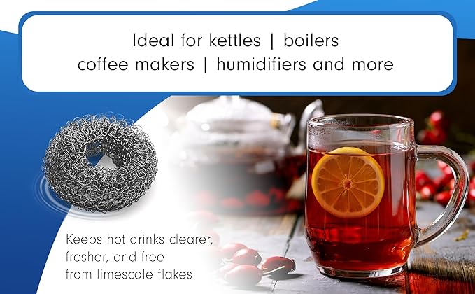 Tredoni Reusable Limescale Remover Ring 0.8x1.6 - Boiler/Kettle Furring Descaler Stainless Steel Mesh 2x4cm