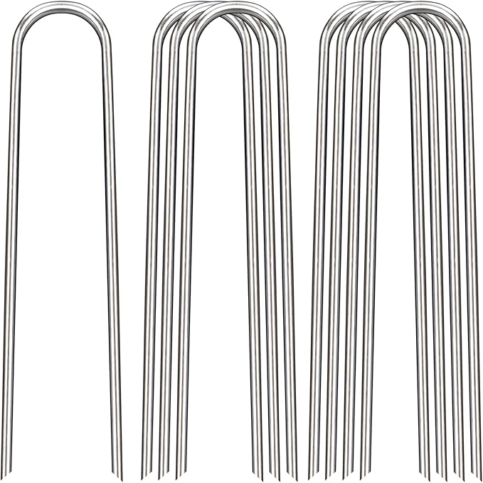 8 Inch Landscape Staples, 25 Pack Galvanized Landscape Stakes Heavy Duty 8 Gauge U-Shaped Garden Stakes, Ground Stakes for Weed Barrier Fabric, Irrigation Tubing, Fence, Outdoor Decorations