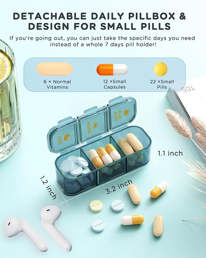 Pill Organizer 3 Times A Day, 7 Day Pill Box 3 Times A Day - Acedada Weekly Vitamin Box Organizer with 7 Separate Containers, Portable Daily Medicine Planner Case for Vitamin Fish Oil Supplement, Blue