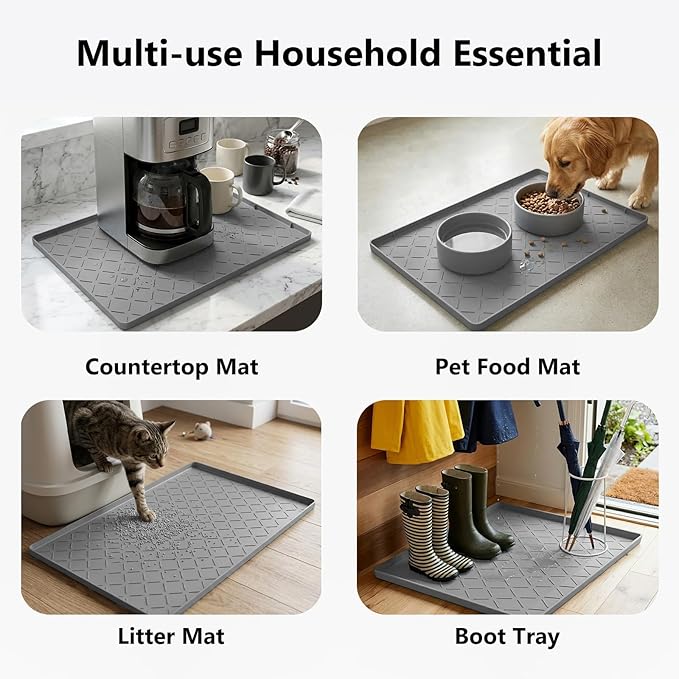Mateeylife Under Sink Mats for Kitchen Waterproof 31"X22", Undersink Protectors，Silicone Mat Cabinet Liner, Under Sink Organizer for Bathroom and Kitchen，Boot Tray Pet Food Mat, Dark Grey