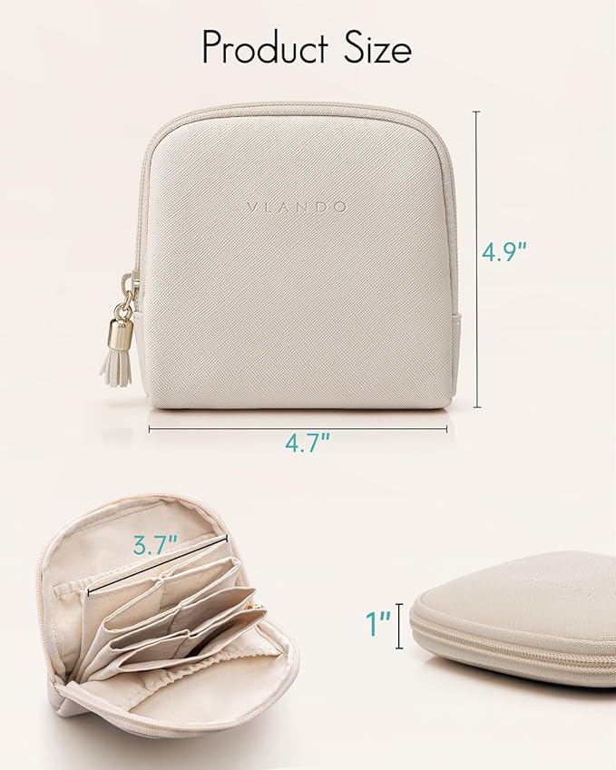 Vlando Mini Jewelry Travel Case, Jewelry Pouch Bags with Zipper, Velvet Jewelry Organizer Storage Bag for Bracelet Rings Earring Travel Essentials Gifts for Women Girl-Beige