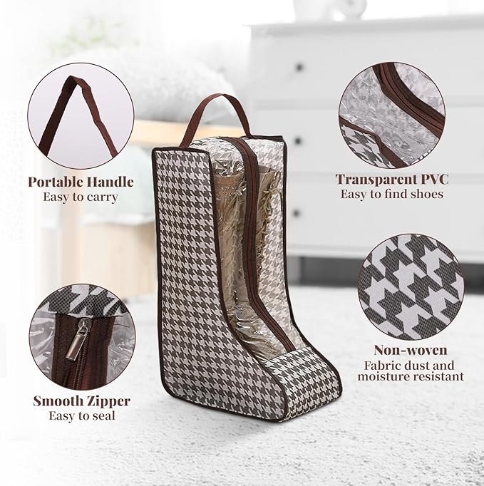4 Pcs Boot Storage Bag, Portable Waterproof and Dustproof Boot Bags for Cowboy Boots (2*High + 2*Short)