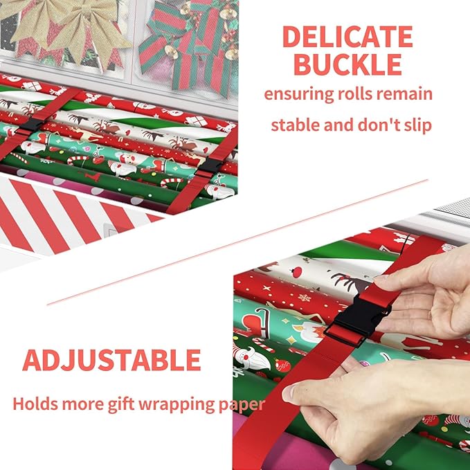 Safana Wrapping Paper Organizer Storage Bag, 42" Durable 600d Oxford Christmas Gift Wrapping Organizer Box Under Bed Storage Containers for Decorations Paper Rolls, Ribbons, Balls, Bows (Red Stripe)