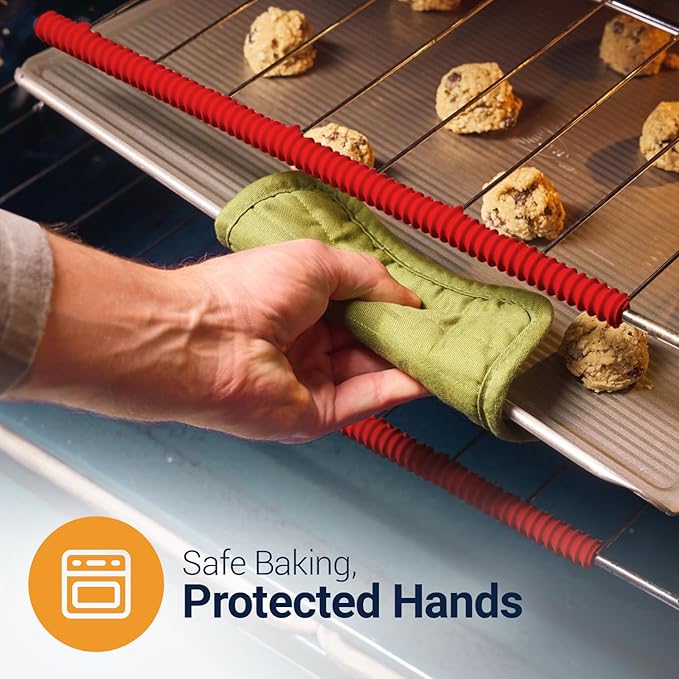 Silicone Oven Rack Shields by Linda’s Essentials (2 Pack) | Heat Resistance Silicone Oven Rack Protectors Guards Against Burns and Scars | 22 Inches Long (Red)