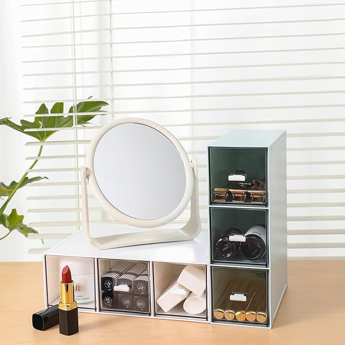 Plastic 3 Drawer Organizer for Cosmetic Storage, Desk Organizer, Makeup Organizer for nail polish, Lipstick, Brushes, Jewelry, Skincare, Bathroom Organization Boxes - Blue