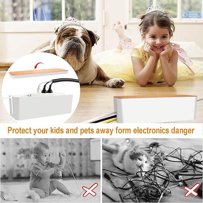 YUANYE Cable Management Box Cable Management Kit for Power Strip to Hide Wires,Cord Organizer Boxes,Safe ABS Material Wire Organizer of Cable Clips Sleeve for Home & Office,3Pack-128PCS/White