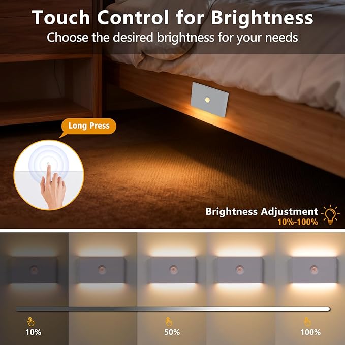 2 Pack Night Light, Motion Sensor Night Light Rechargeable Day Mode & Night Mode 2700K-6500K White Dimmbale for Bedroom Kitchen Hallway Stairs