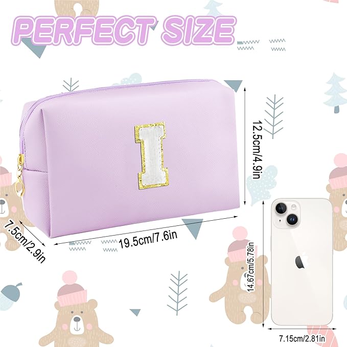 Gifts for Girls Initial Makeup Bag Personalized Cosmetic Bag with Zipper Cute Travel Toiletry Bag Waterproof PU Preppy Makeup Pouch Birthday Gift for Teen Girls Women(Purple I)