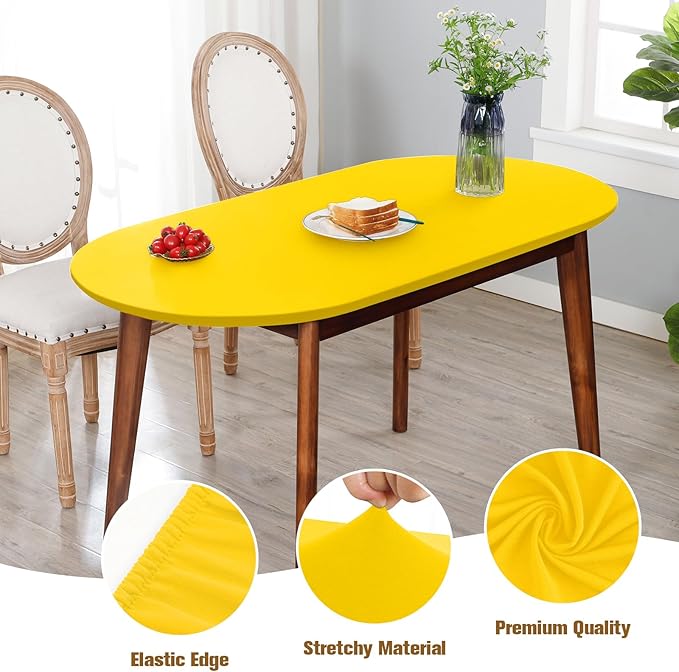 NEWISHER Fitted Oval Tablecloth 42 x 60 Inch Elastic Table Cloth, Stretch Spandex Table Cover Gold Washable Polyester Top Cap Cover for Dining Picnic Camping Indoor and Outdoor