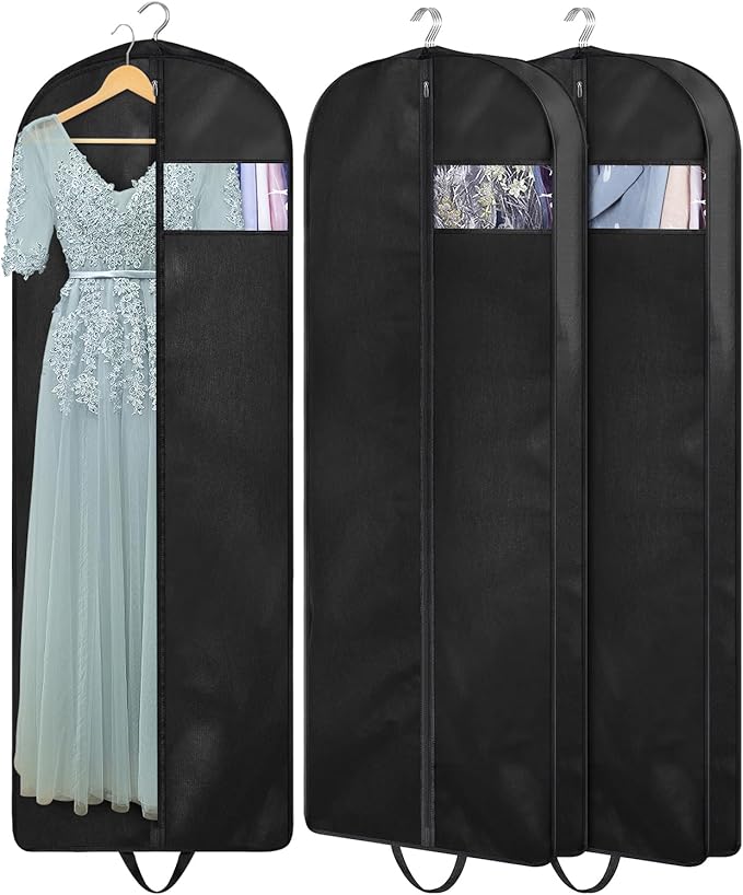 KIMBORA 60" Dress Garment Bags for Hanging Clothes Travel, Gusseted Garment Bags for Closet Storage with Handles for Long Gowns, Coats (3 Packs)