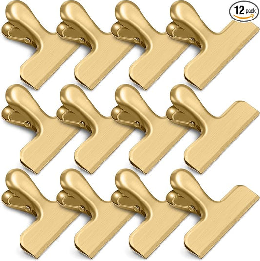 12 Pack Chip Clips, Stainless Steel Chip Bag Clips, Food Clip, Heavy Duty Bag Clip for Food Storage, Perfect for Kitchen Office Usage (Gold)