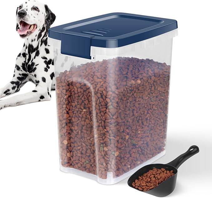 5-7 lbs Dog Cat Storage Container with Airtight Lids, With Locking Lids Plastic Bin PBA-Free for Pet Food, Rice, Oatmeal, Bird Seeds, Flour, Dried Fruits, Easy to Carry and Clean - Cool Blue