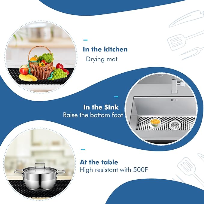 Silicone Sink Protectors for Kitchen Sink with Center Drain, 26"x 14" Kitchen Grid Accessory, Non-Slip Heat-Resistant Mat for Bottom of Farmhouse Porcelain Stainless Steel (Center Hole, Black)