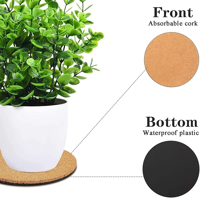 Venyat 6 Pieces Cork Plant Coasters, 6 Inch Cork Plant Mats, Cork Coaster for Planters, Plant Coasters for House Plants Indoors (Nude & Black)
