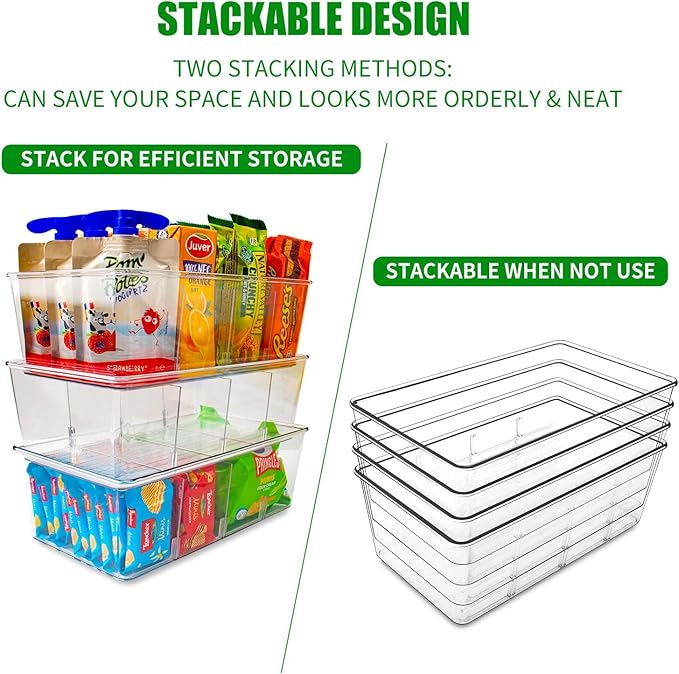 5 Pack Pantry Organizers and Storage,Clear Plastic Bins for Kitchen,Fridge,Drawer Organization and Storage,4 compartment Snack Containers for Spice Packets,Tea bag