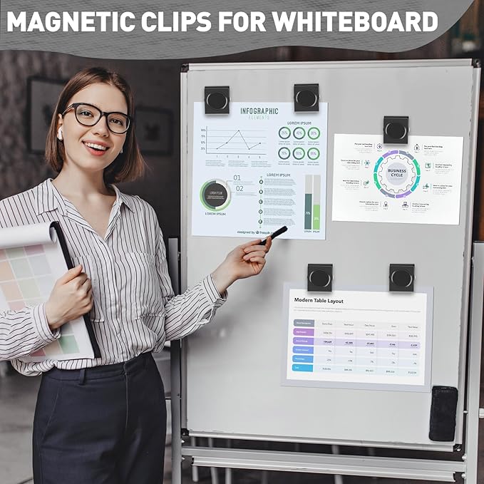 Grtard Strong Magnetic Clips, 2.2 Inch Extra Large Magnetic Clips Heavy Duty, 6Pack Magnet Clip for Fridge, Clip Magnets for Refrigerator, Whiteboard, Classroom, Kitchen, Office Organizer (Black)
