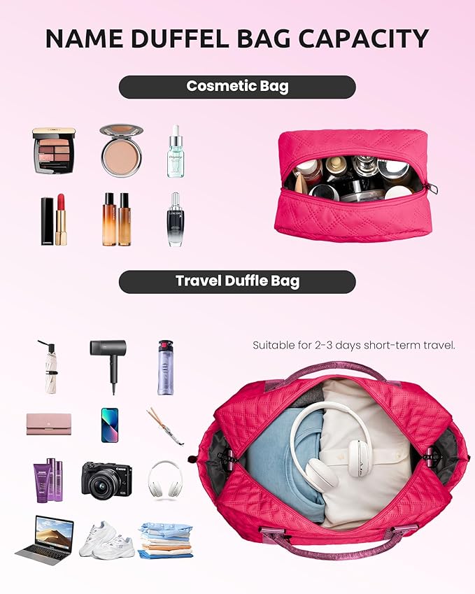 Personalized Women's Initial Travel Bag with Shoe Compartment, Hot Pink, K