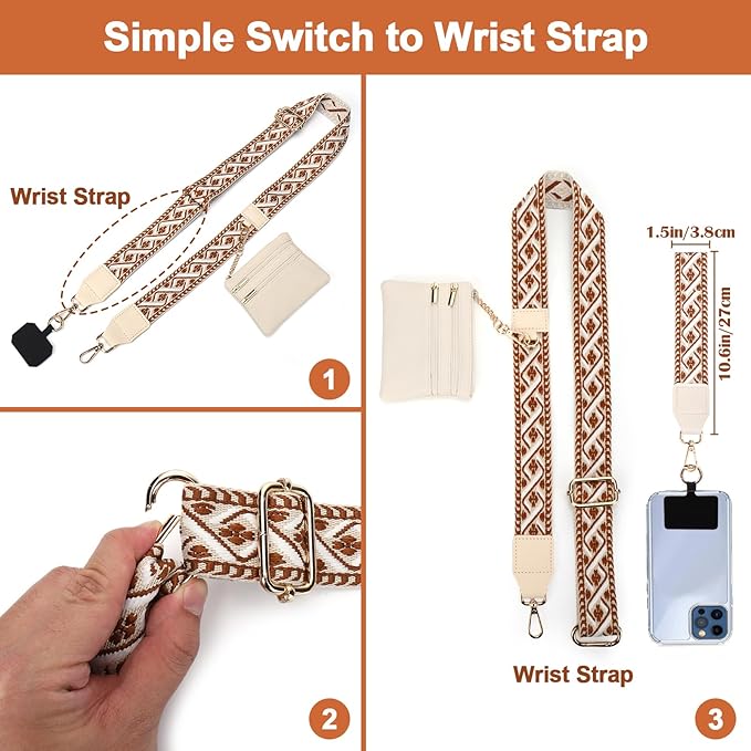 XANGNIER Clip and Go Strap for Phone with Wallet Crossbody, Phone Strap with Zippered Wallet, Adjustable Anti-Theft Cellphone Lanyard for Women, Cellphone Chain Accessories, Multicolor 2