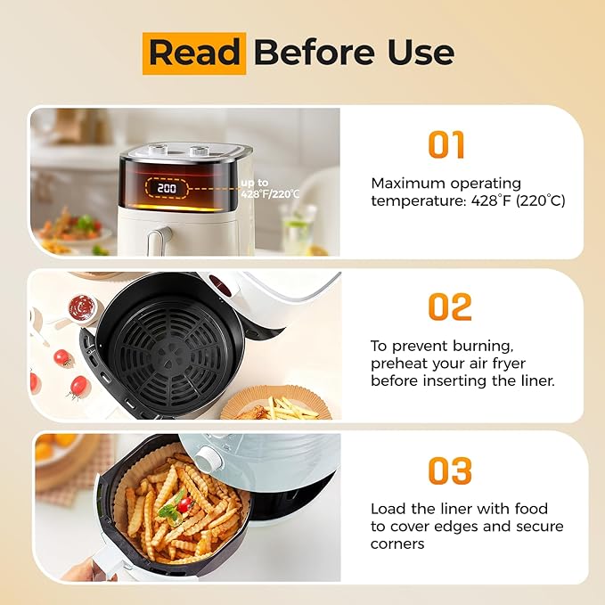 Air Fryer Liners for Ninja, 205 PCS Heavy-Duty Disposable Air Fryer Liners, 8" Round Airfryer Paper Liners for 5-8 QT Basket, Oil-Proof & Non-Stick Parchment Paper for Baking, Microwave, Oven, Pans