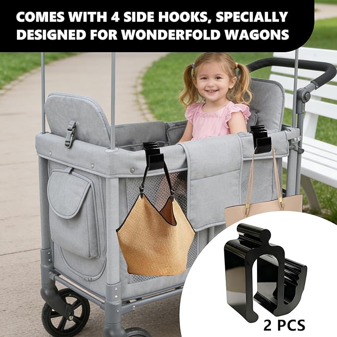 Universal Wagon Accessories, Upgraded Side Hooks with 30kg Load Capacity - Sturdy Stroller Hooks & Space-Saving Travel Organizer for All Wagon Stroller (2PCS)