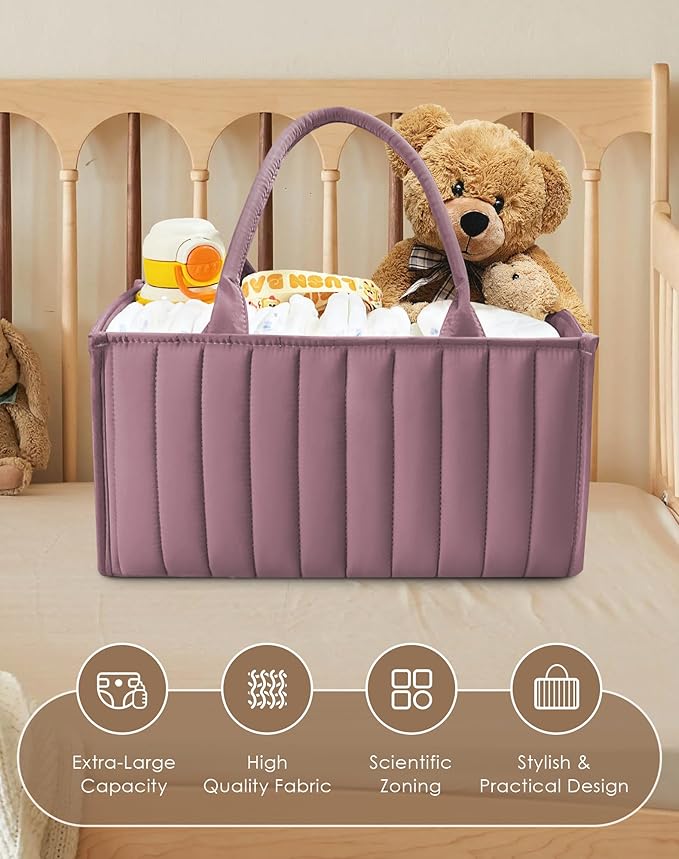 SWEET DOLPHIN 2-Pack Baby Diaper Caddy Organizers, Stylish Storage Baskets for Newborn Essentials, Diaper Station & Car Travel, Value Bundle for Baby Shower Gifts & Registry Must-Haves - Tan