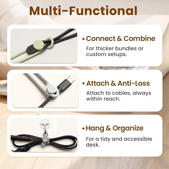 30 Pcs Silicone Cable Ties, Reusable Data Cable Organizer Wire Organizers for Office, Multipurpose Elastic Cord Wraps Cable Management for Charging Cord,Appliances,Home,Office,Kitchen,School,Travel