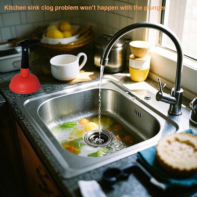 Mini Sink & Drain Plunger with Short Handle - Heavy-Duty Rubber Cup & Ergonomic Grip for Powerful Suction, Unclog Slow Drains in Sinks, Tubs, Showers, Bathrooms, Kitchens, Compact, Space-Saving Design